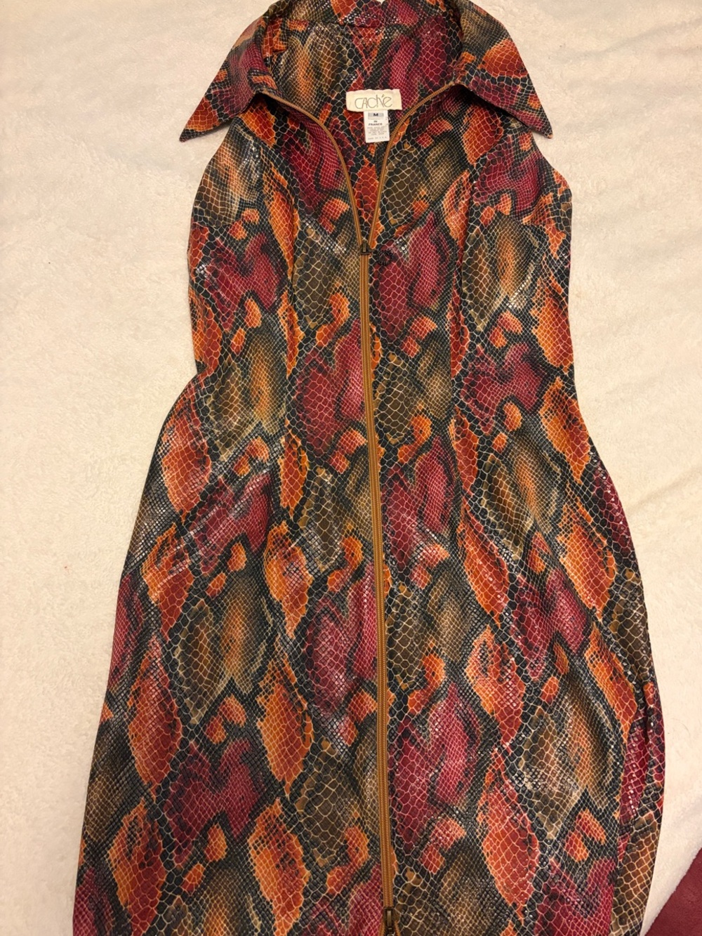 Cache Vintage Sleeveless Snake-Print Midi Dress in Red and Orange